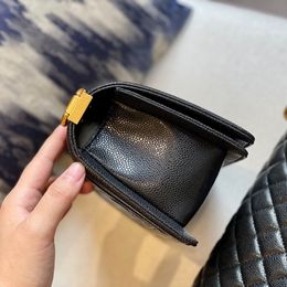 Shoulder Bags Small Boy Channel Black Handbag Sling Side Bag Calfskin Silver Gold-Tone Metal Adjustable Chain Purse Lock Gabrielle Quilted Fo