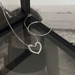 Cluster Rings 925 Sterling Silver Necklace Hollow Out Heart Shape Snake Bone Chain Real Silver Necklace Simple Fashion for Women G230228