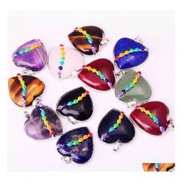 car dvr Pendant Necklaces 7 Chakra Female Crystal Heart Shape Natural Stone Neck Ornament Healing Aura Love Charm Bk Jewelry Amethyst Turquo Dh2Eq