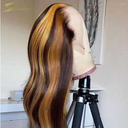 Ombre Honey Blonde Coloured Wavy Lace Frontal Human Hair Wigs Pre Plucked HD Transparent Invisible For Black Women Brazilian