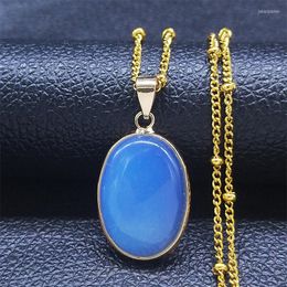 Pendant Necklaces 2023 Stainless Steel Moonstone Charm For Women Gold Color Small Oval Choker Necklace Jewelry Colliers N68S04