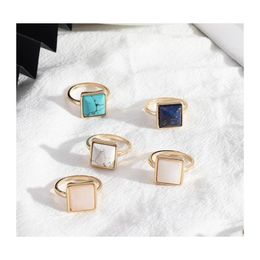 car dvr Cluster Rings 1.2Cm Square Kallaite White Green Rose Pink Quartz Stone Fashion Inner Dia 1.7Cm Brincos Pendientes Jewelry For Women Dhjkv