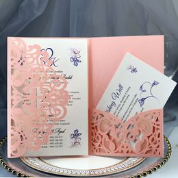 Other Event Party Supplies 50pcs Third Flod Wedding Invitation Card Customise Personalise Mariage Business Birthday Baptism With RSVP Cards 230228