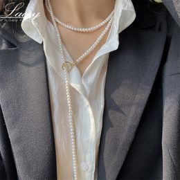 Chokers Real Small Pearl Long Necklace Women Freshwater Pearl Fashion Sweater Necklace For Girls 230228