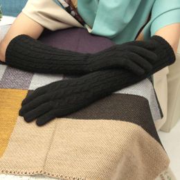 Gloves Five Fingers Gloves 40cm Long Wool Cashmere Mittens Women Warm Winter Knitted Fashion Elegance Ladies Brand 2023 1
