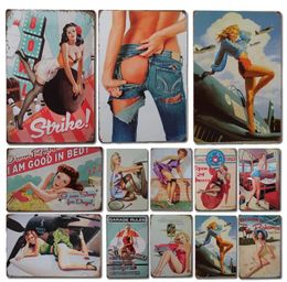 Vintage Sexy Pin Up Girl Poster Metal Painting Plate Tin Sign Retro Decorative Plaque Beach Bar Bathroom Wall Decoration Accessories 30X20cm W03