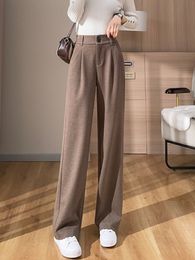 Women's Pants Capris JMPRS Woollen Wide-leg Pants Women Fall Winter Elastic High-waisted Trousers Female Vintage Thick Slim Fit Straight Pant 230301