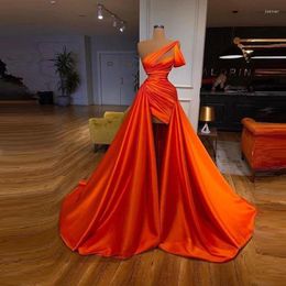 Party Dresses Orange Sexy Elegant Prom One Shoulder Sleeveless With Long Train Women Evening Cocktail Gowns Plus Size Custom Made