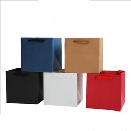Gift Wrap 20pcs White/Black/Kraft/Red Colour Paper Gift Bag With Handle Square Potted Flower Bag Paper Box Packaging 230301