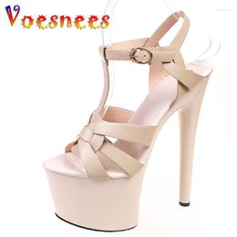 Sandals Voesnees Women Sexy Show 15 17 20CM High Heels Platform Weave Cross Peep Toe Girls Shoe For Party Drop Sale