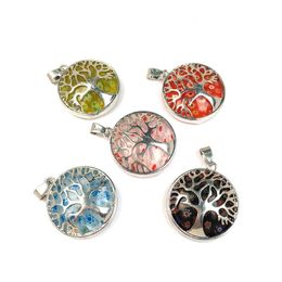 car dvr Pendant Necklaces Retro Personality Hollow Peace Tree Thousands Flowers Glass Coloured Glaze Art Style Charms Jewellery Making For Wom Dhr9O