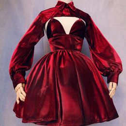 Party Dresses Burgundy Retro Sweet Homecoming Dress Long Sleeves High Neck Short Mini Length Ball Gown Women Cocktail Gowns Custom Made