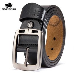 Belts BISON DENIM Men's Belts Cowhide Genuine Leather Pin Buckle Belts Jeans Male Vintage Waistband Strap Leather Belt For Men N70781 Z0228