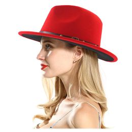 Wide Brim Hats Men Women Black Red Fedora Hat Elegant Lady Trilby Jazz Cap Panama