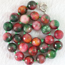 Choker Multicolor Stone Jades Chalcedony 14mm Faceted Round Beads Necklace For Women Chain Diy Jewelry 18inch B665