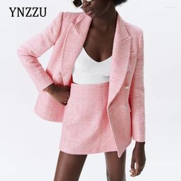 Two Piece Dress Tweed Suit Blazer 2023 Autumn Winter Double Breasted Ladies Jacket Office Style Female Short Mini Skirt YNZZU 1O050Two
