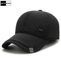 Ball Caps NORTHWOOD Solid Men's Winter Cap with Earflaps Keep Warm Cotton Baseball Cap Male Outdoor Velvet Thicken Fitted Cap Snapback Hat Z0301