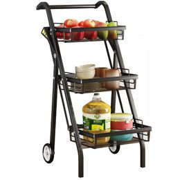 Kitchen Storage & Organisation Installation-free Folding Cart Racks Multi-layer Vegetable And Fruit With Wheels Removable Rack