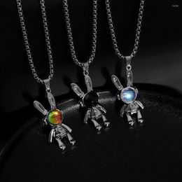 Pendant Necklaces Moonstone Necklace Men And Women Unisex Stainless Steel Wild Sweater Chain Rock Street Style Wholesale