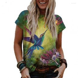 Women's T Shirts 2023 Women's T-shirt Internet Celebrity Fashion Colour 3D Printing Short Sleeve Casual Round Neck Flower And Bird