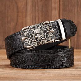 Belts New Arrivel Dragon Buckle with Tang Grass Pattern Leather Belt for Men Work of Art Belt Automatic Buckle Z0228