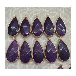 car dvr Pendant Necklaces 12Pcs Crystal Quartz Agate Drop Colour Random Wholesale Mtifaceted Necklace Mixed Unisex Cure Delivery Jewellery Penda Dhk8X