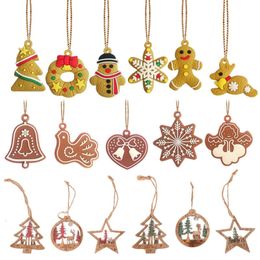 Charms Wooden Gingerbread Man Deer Snowman Christmas Ornaments Xmas Tree Hanging Pendant Party Home Drop Decorations