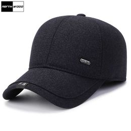 Ball Caps NORTHWOOD Winter Baseball Cap for Men Earflaps Solid Thickened Warm Windproof Snapback Hat Gorras Hombre Bone Trucker Cap Z0301