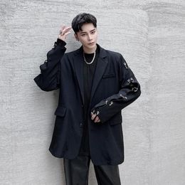 Men's Suits Gothic Style Men Blazer Chic Single Breasted Jacket Metal Circle Sleeve Coat Male Original Design Korean Youth Man Clothes