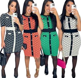 Women Casual Dresses Long Skirt Belt Fit Skirts For Outwear Casual Letter Lady Slim Dresses Tees Knit Shirt