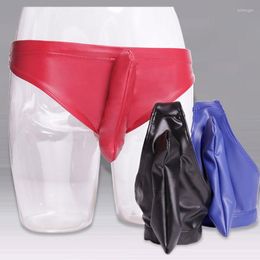 Underpants PU Latex Briefs Low Rise Shiny Panties Sexy Men Penis Sheath Erotic Lingerie Sissy Cock Ring Homme Mini Gay Plus Size