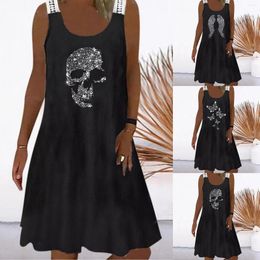 Casual Dresses Woman For Work Women O Neck Butterfly And Skeleton Printing Bright Diamond Vest Dress Lightweight Summer