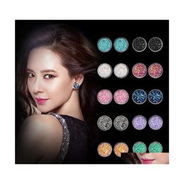 car dvr Stud 12Mm Resin Sier Plated Earings Drusy Druzy Earrings Jewelry Women Party Gift Dress Candy Colors Drop Delivery Dh4D8