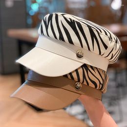 Berets Korean Version Of M Standard Navy Hat Ladies Autumn All-match Sun Cap Japanese Spring Fashion Zebra Pattern Flat Top Hats