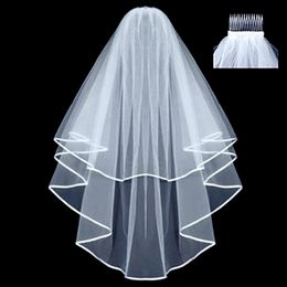 Bridal Veils 2023 Elegant Short Woman 2 Layers 75 CM With Comb Ivory Veil For Cut Edge Tulle Wedding Ribbon