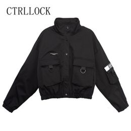 Women's Jackets CTRLLOCK Techwear Women Black Stand Collar Jacket Casual Long Sleeve Pocket Female Outerwear Hiphop Fashion 230301