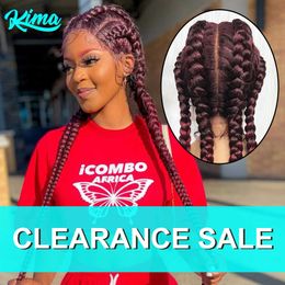 Synthetic Wigs Synthetic Lace Wig Braided s Natural Dark 37 Inches Black Burgundy for Women American African Wholesale Cheap 230227