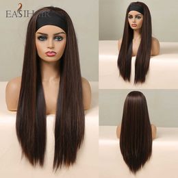 Synthetic Wigs Easihair Highlights Headband Wig for Women Black Brown Long Straight Premium Silky Synthetic 230227