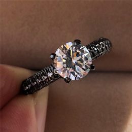 Wedding Rings Minimalist Male Female Crystal Stone Ring Vintage 14KT Black Gold Filled Jewellery Solitaire For Men And Women