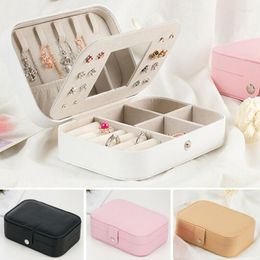 Jewellery Pouches Fashion Women Rings Earrings Box Pocket With Mirror Portable Storage Case Travel PU Leather Display Necklace Packaging