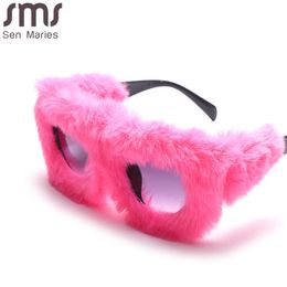 Sunglasses Trendy Half Round Sunglasses Women Men Soft Fur Velvet Sun Glasses Ladies UV400 Shades Handmade Eyewear For Party Gafas De SolJ230301