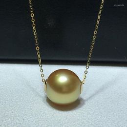 Chains NYMPH Big 12-13mm Natural South Sea Gold Pearl Necklace Pendant Pure 18K Yellow AU750 For Women Fine Jewelry Gift