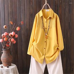 Women's Blouses 2023 Ethnic Style Long-Sleeved Loose Women's Shirt Cotton Leisure Embroidery Cardigan