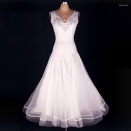Stage Wear White Standard Ballroom Dancing Dress For Women Modern Dance One-piece Ultralarge Luxury Costume L054
