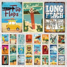 Beach Landscape Tin Sign Long Beach Vintage Metal Sign Retro Plates Plaque Sign Metal Wall Decor Wall Poster for Garden Decoration Man Cave Decor Size 30X20CM w01