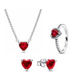 Rote Herz-Anhänger-Halskette, Designer-Ohrringe für Frauen, DIY, passend für Pandora, neue Mode, Party, Verlobung, Hochzeit, Geschenk mit Box