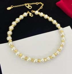 Chic Pearl Choker Necklaces Designer Gorgeous Gold Plated Necklace Beaded Chain Jewellery for Women Party Wedding Gift