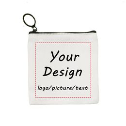 Storage Bags Customize Your Design Logo/Picture/Text Personalized Mini Coin Purse Canvas Cute Zipper Key Case Card Small Bag