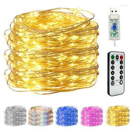 Strings 50/100/200 LED Copper Wire String Lights USB Plug-in Fairy With Remote 8 Modes Waterproof Control Timer