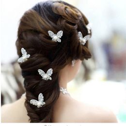 Shinning Butterfly Headpieces Clips Rhinestone Pearl Hair Accessories Bridal Jewelry Women Party Supplies Jewelry Decoration 20pcs/lot